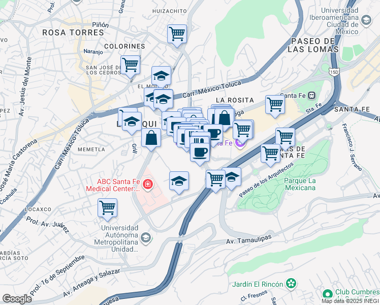 map of restaurants, bars, coffee shops, grocery stores, and more near 69 Juan Salvador Agraz in Ciudad de México