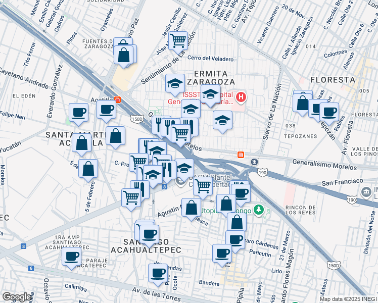 map of restaurants, bars, coffee shops, grocery stores, and more near 270 Calzada Ignacio Zaragoza in Ciudad de México