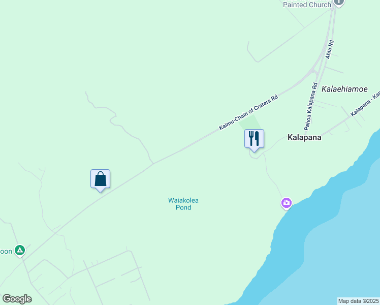 map of restaurants, bars, coffee shops, grocery stores, and more near 12 Kaimu-Chain of Craters Road in Pāhoa