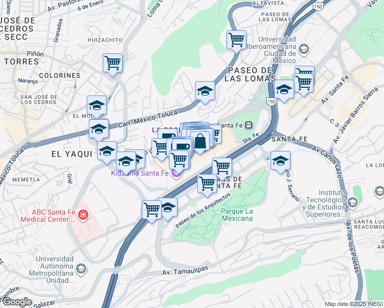 map of restaurants, bars, coffee shops, grocery stores, and more near 3800 Del. Cuajimalpa in Ciudad de México