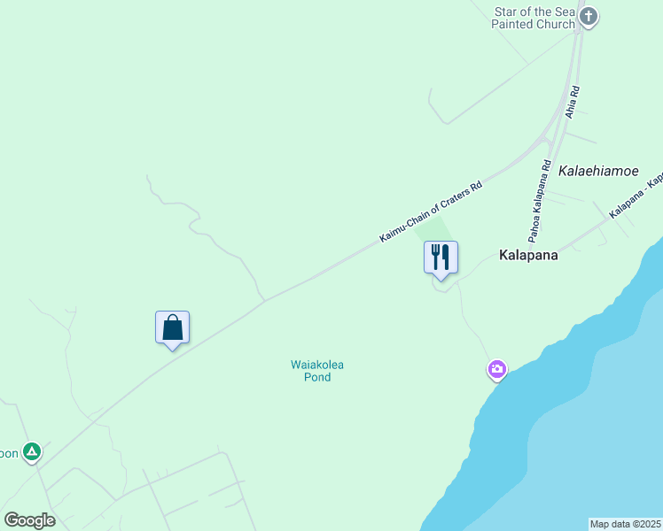 map of restaurants, bars, coffee shops, grocery stores, and more near 12 Kaimu-Chain of Craters Road in Pāhoa