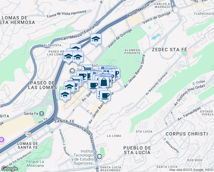 map of restaurants, bars, coffee shops, grocery stores, and more near 70 Antonio Dovali Jaime in Ciudad de México