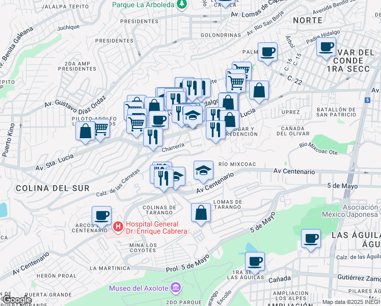 map of restaurants, bars, coffee shops, grocery stores, and more near 15 Cerrada de la Romería in Ciudad de México