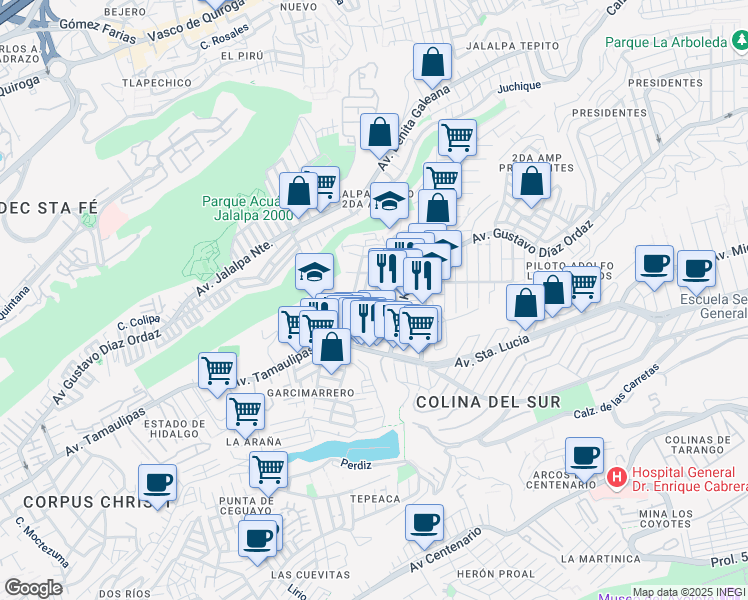 map of restaurants, bars, coffee shops, grocery stores, and more near Tacala in Mexico City