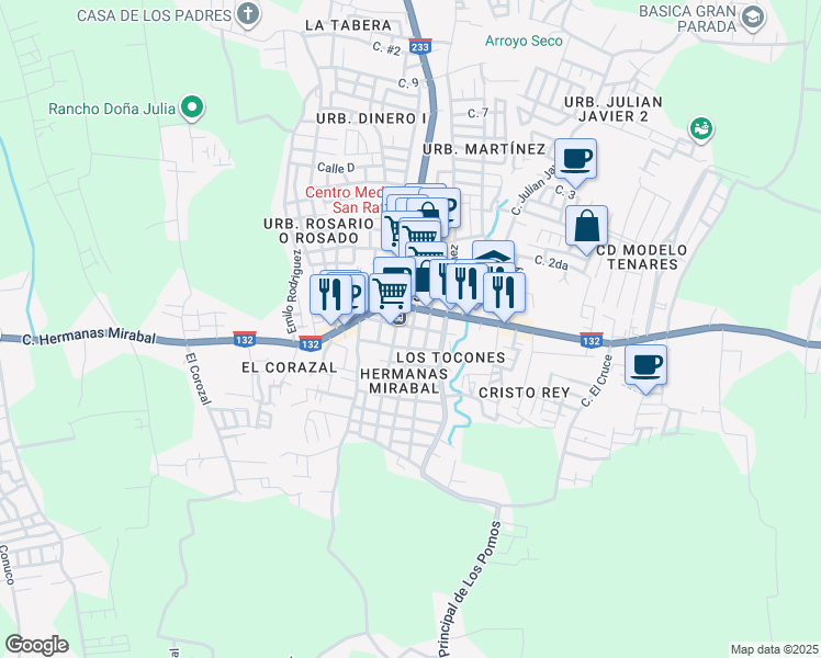 map of restaurants, bars, coffee shops, grocery stores, and more near Calle Dr. Tejada Florentino in Tenares