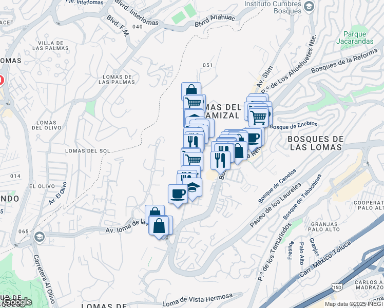 map of restaurants, bars, coffee shops, grocery stores, and more near 510 Avenida Secretaría de Marina in Ciudad de México