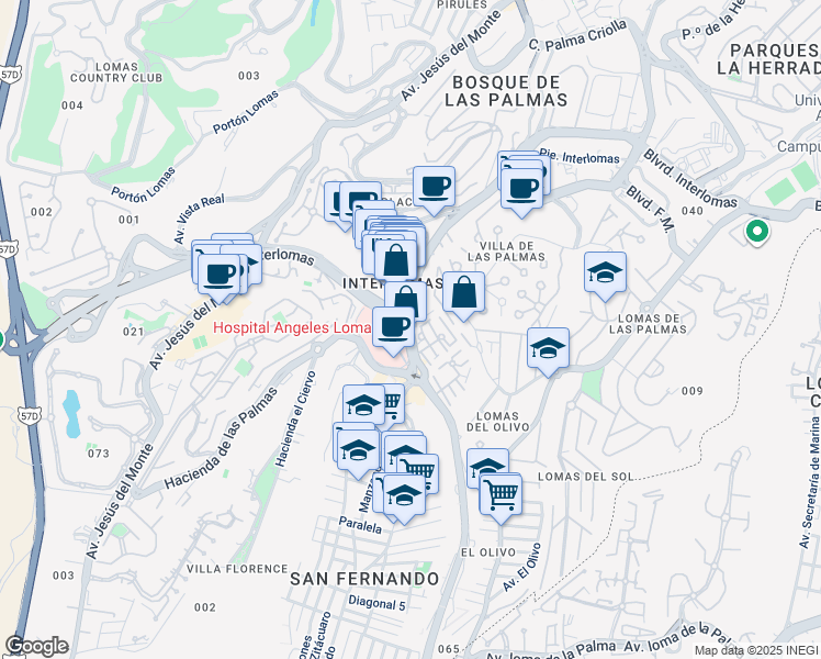 map of restaurants, bars, coffee shops, grocery stores, and more near Vialidad de la Barranca in Naucalpan de Juárez