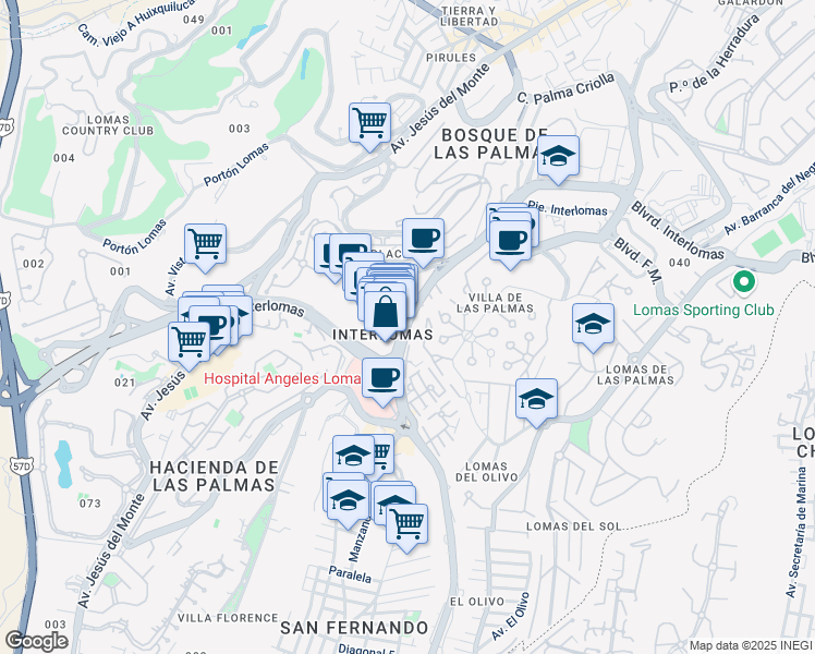 map of restaurants, bars, coffee shops, grocery stores, and more near Vialidad de la Barranca in Naucalpan de Juárez