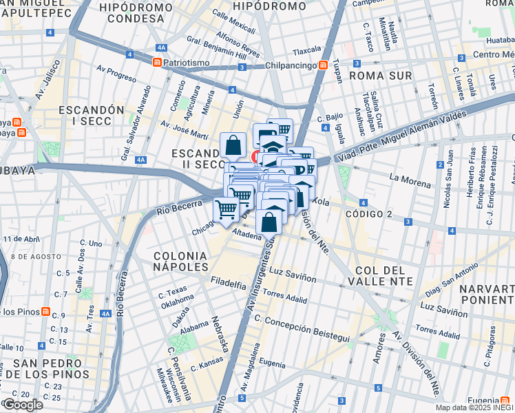 map of restaurants, bars, coffee shops, grocery stores, and more near 29 Vermont in Ciudad de México
