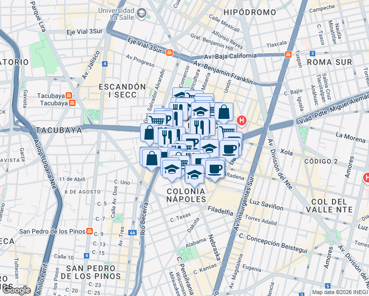 map of restaurants, bars, coffee shops, grocery stores, and more near 145 Minería in Ciudad de México