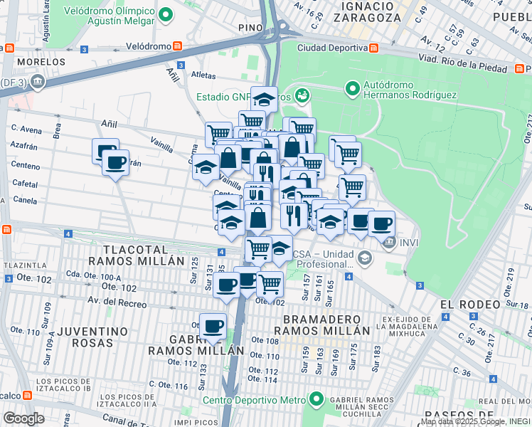 map of restaurants, bars, coffee shops, grocery stores, and more near 538 Cafetal in Ciudad de México