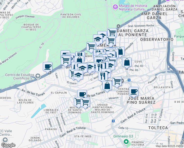 map of restaurants, bars, coffee shops, grocery stores, and more near 215 Bondojito in Ciudad de México