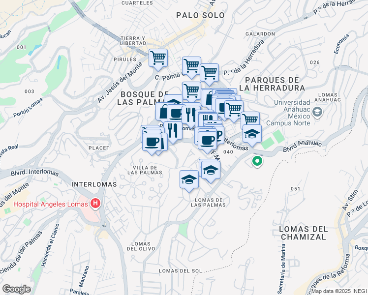 map of restaurants, bars, coffee shops, grocery stores, and more near 8 Boulevard Magnocentro in Naucalpan de Juárez