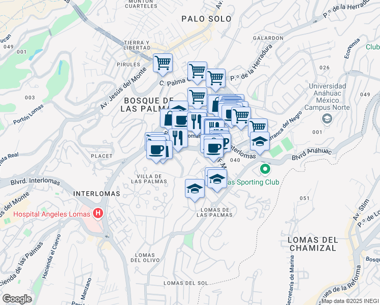 map of restaurants, bars, coffee shops, grocery stores, and more near 8 Boulevard Magnocentro in Naucalpan de Juárez