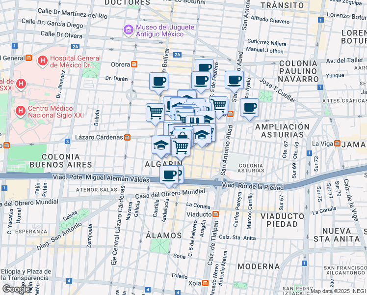 map of restaurants, bars, coffee shops, grocery stores, and more near Isabel La Católica in Ciudad de México