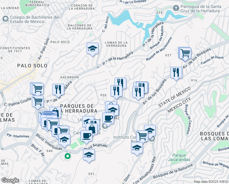 map of restaurants, bars, coffee shops, grocery stores, and more near 17 Economía in Naucalpan de Juárez