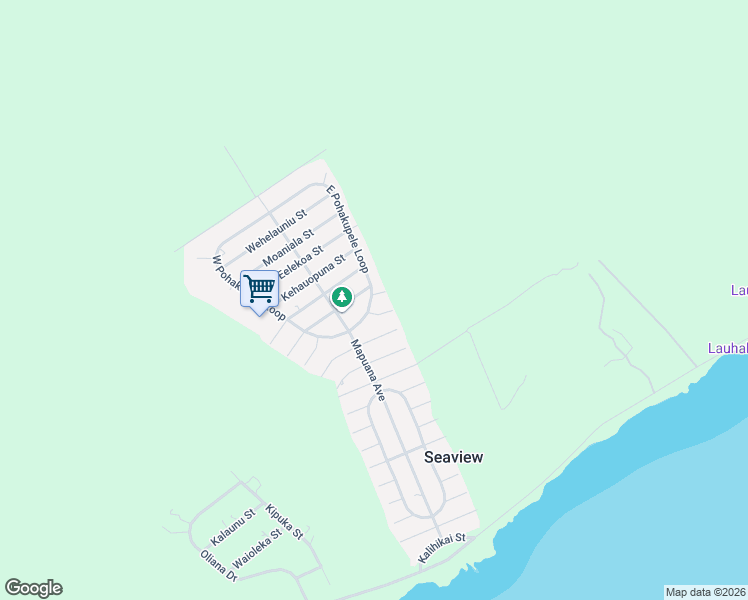 map of restaurants, bars, coffee shops, grocery stores, and more near 12-230 East Pohakupele Loop in Pāhoa