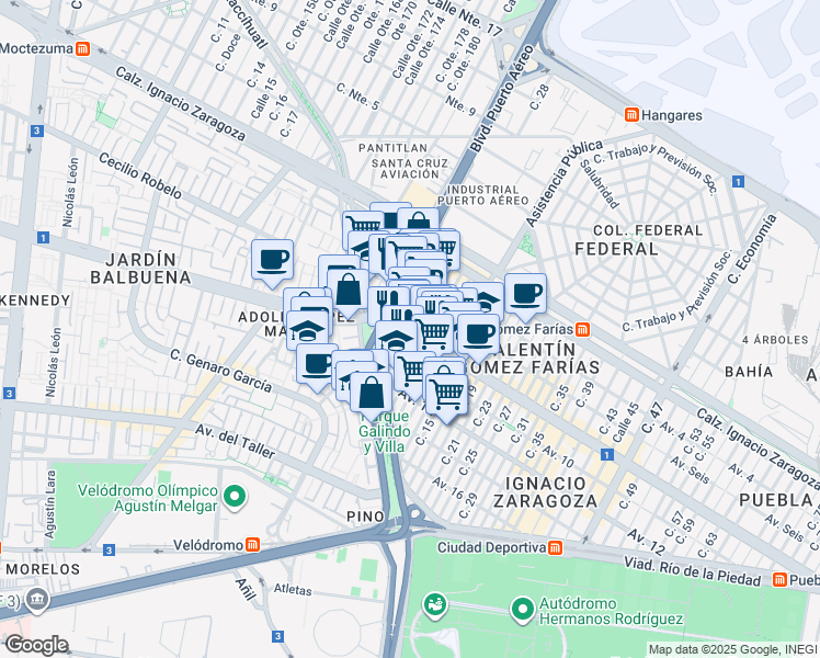 map of restaurants, bars, coffee shops, grocery stores, and more near 3 in Mexico City