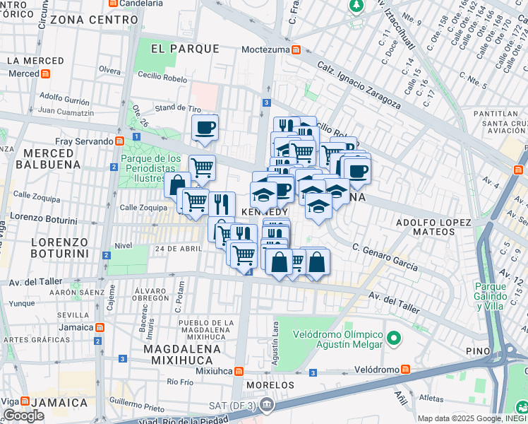 map of restaurants, bars, coffee shops, grocery stores, and more near in Ciudad de México