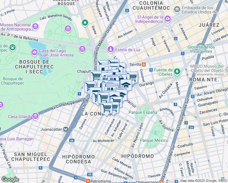 map of restaurants, bars, coffee shops, grocery stores, and more near 6 Agustín Melgar in Ciudad de México