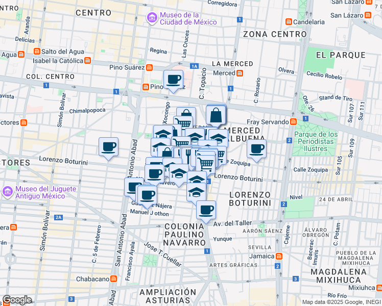 map of restaurants, bars, coffee shops, grocery stores, and more near 111 Calle Topacio in Ciudad de México