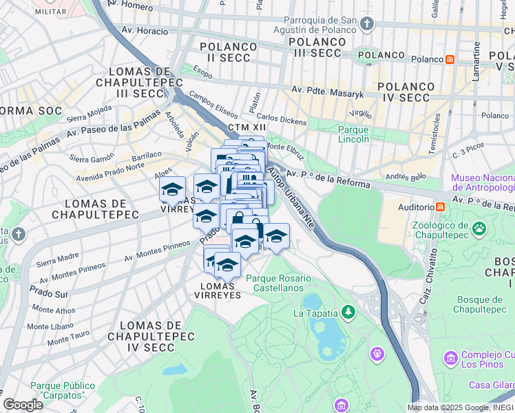 map of restaurants, bars, coffee shops, grocery stores, and more near 24 Pedregal in Ciudad de México
