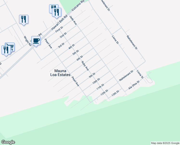 map of restaurants, bars, coffee shops, grocery stores, and more near 11-3844 9th Street in Kailua Kona