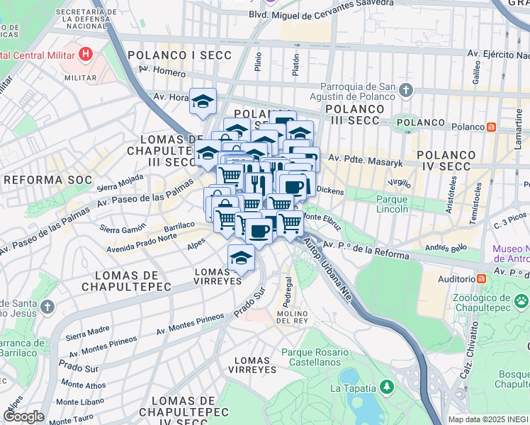 map of restaurants, bars, coffee shops, grocery stores, and more near 20 Avenida F. C. de Cuernavaca in Ciudad de México