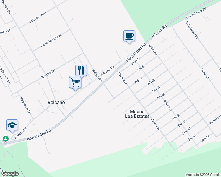 map of restaurants, bars, coffee shops, grocery stores, and more near 11-3966 Lanihuli Road in Hilo