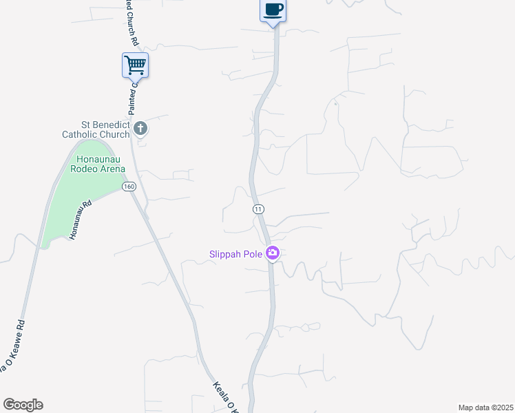map of restaurants, bars, coffee shops, grocery stores, and more near Highway 11 in Hawaii County