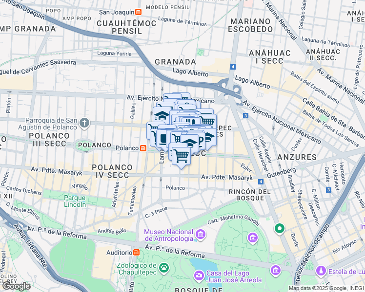 map of restaurants, bars, coffee shops, grocery stores, and more near in Mexico City