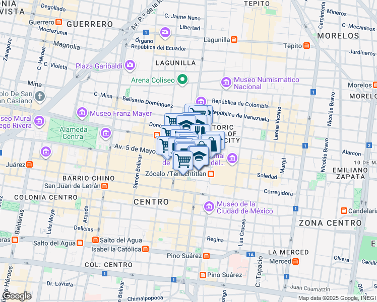 map of restaurants, bars, coffee shops, grocery stores, and more near 7 Calle Monte de Piedad in Centro