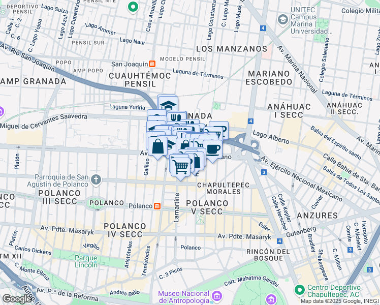 map of restaurants, bars, coffee shops, grocery stores, and more near in Miguel Hidalgo