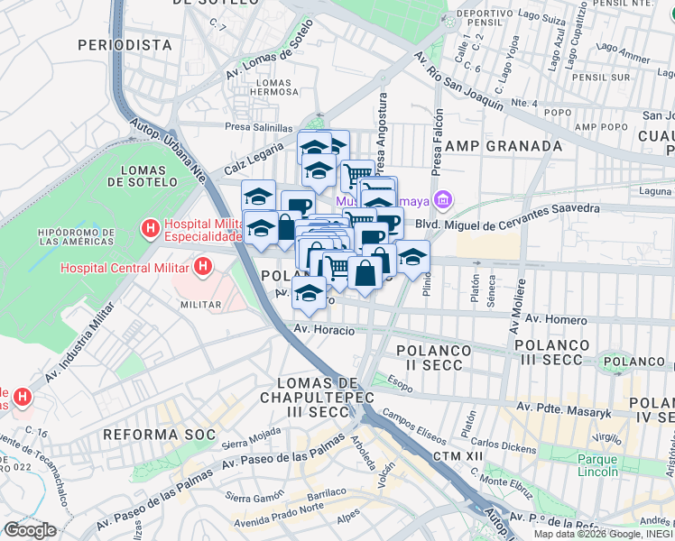 map of restaurants, bars, coffee shops, grocery stores, and more near 8 Avenida Jaime Balmes in Ciudad de México