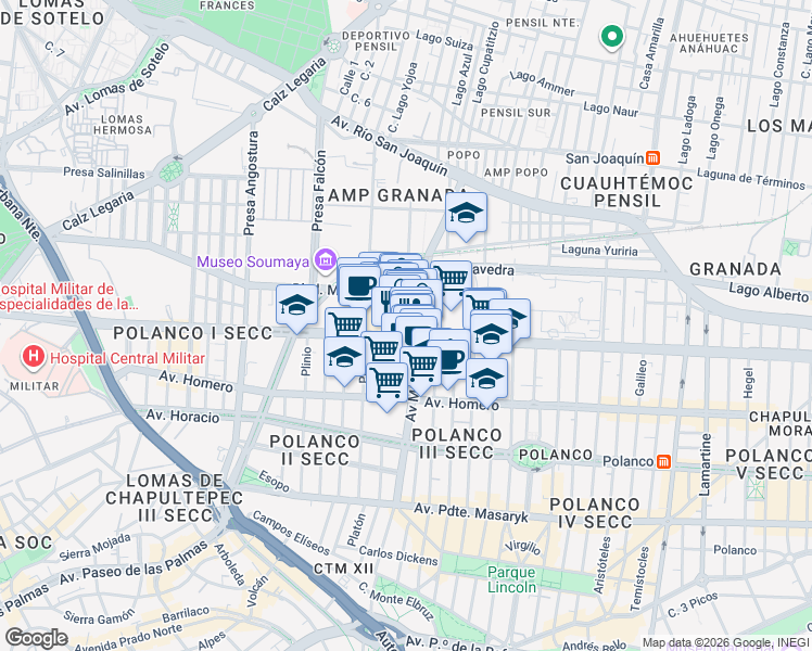 map of restaurants, bars, coffee shops, grocery stores, and more near in Mexico City