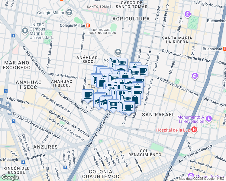 map of restaurants, bars, coffee shops, grocery stores, and more near 67 Nezahualpilli in Ciudad de México