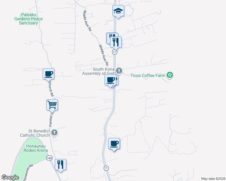 map of restaurants, bars, coffee shops, grocery stores, and more near 84-5227 Mamalahoa Highway in Captain Cook