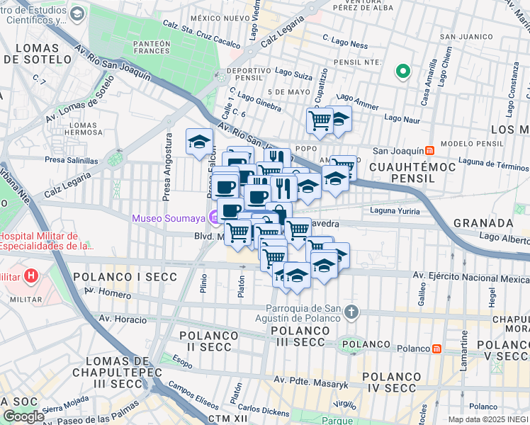 map of restaurants, bars, coffee shops, grocery stores, and more near 689 Cerrada F.F.C.C. de Cuernavaca in Ciudad de México