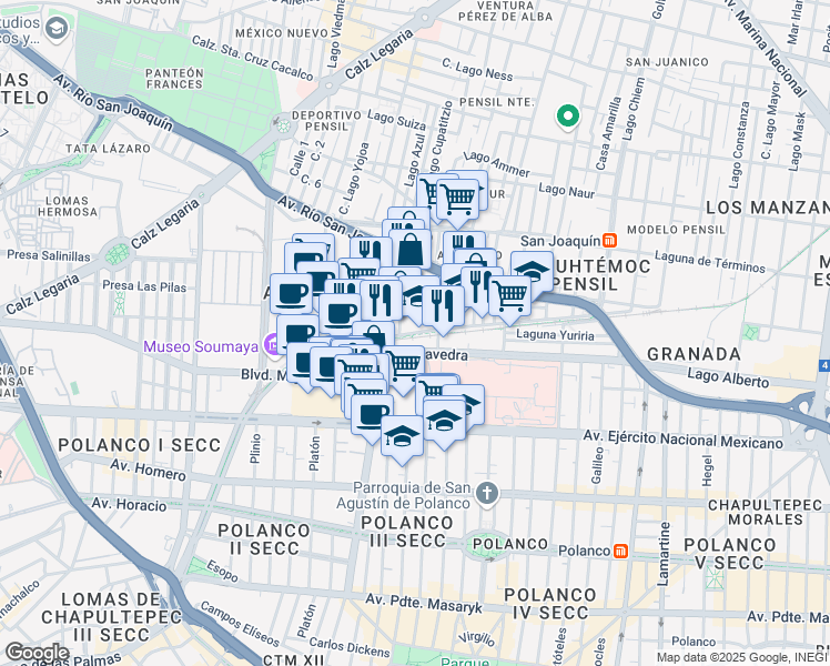 map of restaurants, bars, coffee shops, grocery stores, and more near 689 Cerrada F.F.C.C. de Cuernavaca in Ciudad de México