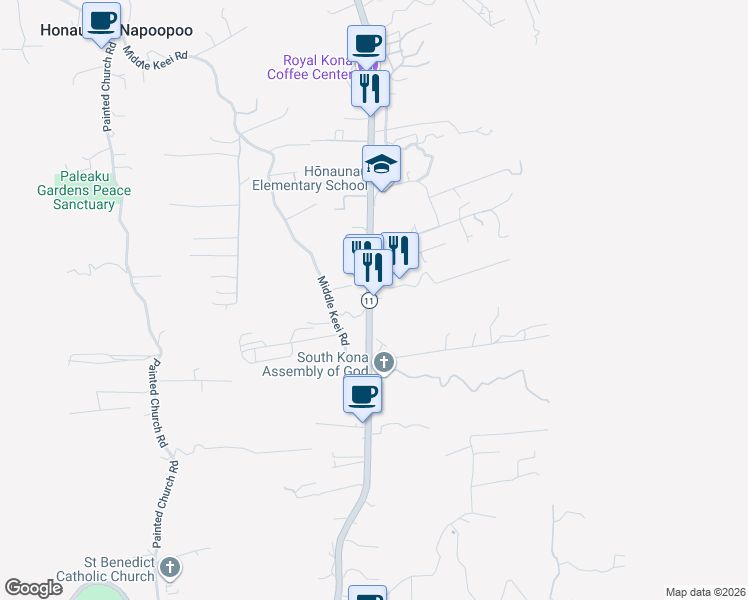 map of restaurants, bars, coffee shops, grocery stores, and more near 83-5308 Mamalahoa Highway in Captain Cook