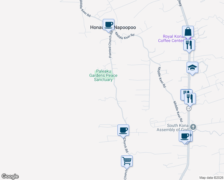 map of restaurants, bars, coffee shops, grocery stores, and more near 83-5355 Painted Church Road in Captain Cook