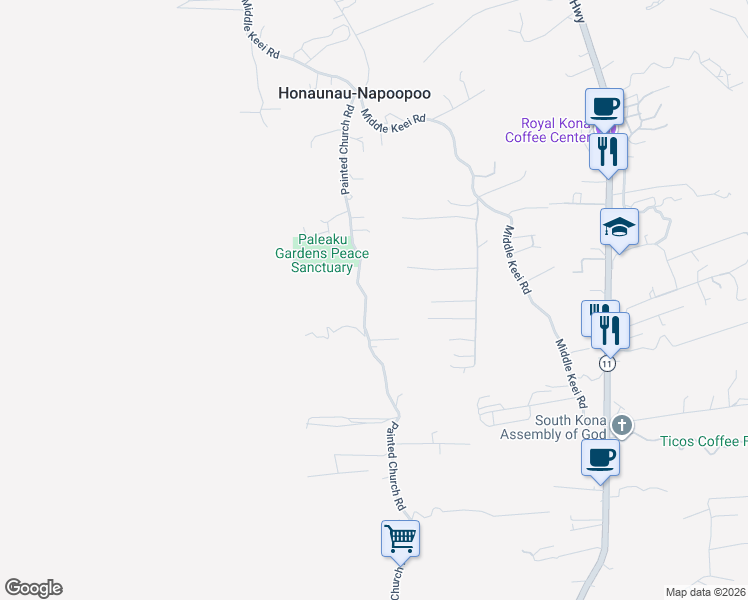 map of restaurants, bars, coffee shops, grocery stores, and more near 83-5355 Painted Church Road in Captain Cook