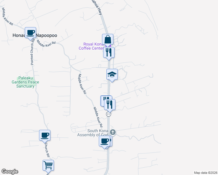 map of restaurants, bars, coffee shops, grocery stores, and more near 83-5363 Mamalahoa Highway in Captain Cook