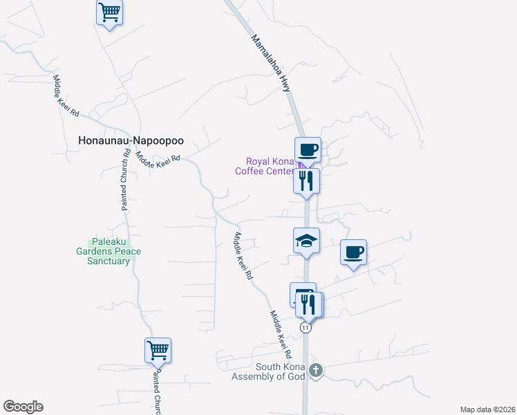 map of restaurants, bars, coffee shops, grocery stores, and more near 835434 C Middle Keei Road in Captain Cook