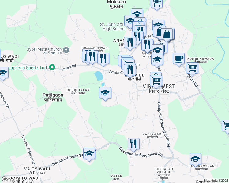 map of restaurants, bars, coffee shops, grocery stores, and more near Dhobi Talav - Choliwadi Road in Virar
