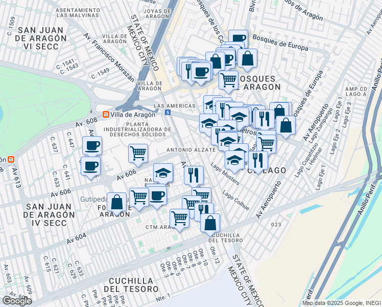 map of restaurants, bars, coffee shops, grocery stores, and more near in Nezahualcóyotl