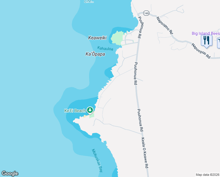 map of restaurants, bars, coffee shops, grocery stores, and more near 83-627 Ke'EI Road in Captain Cook