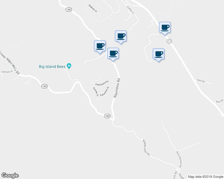 map of restaurants, bars, coffee shops, grocery stores, and more near 83-1028 Kahauloa Place in Captain Cook