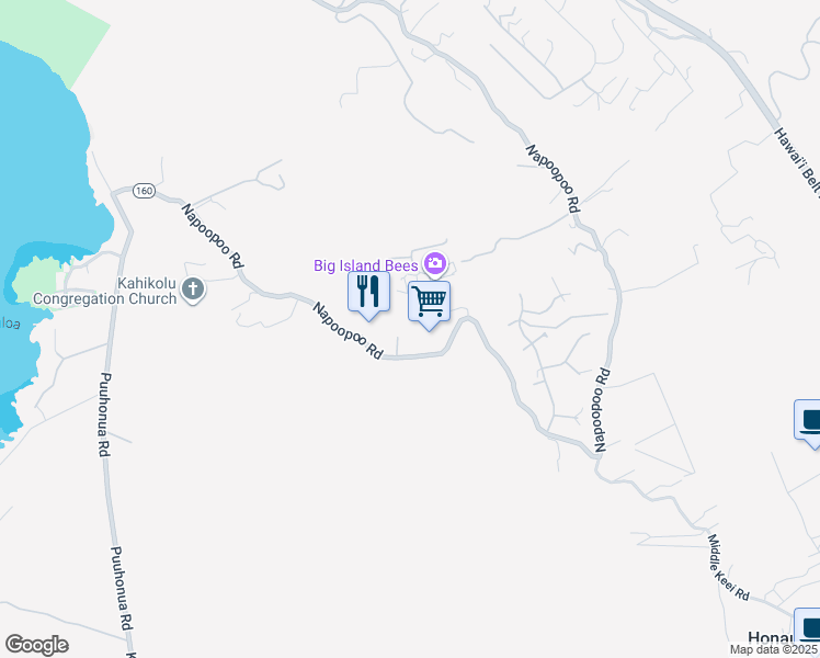 map of restaurants, bars, coffee shops, grocery stores, and more near 82-5680 Kahau Place in Captain Cook