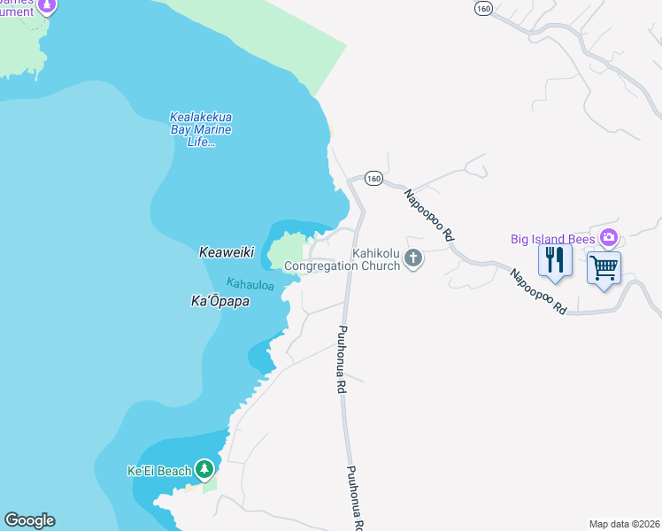 map of restaurants, bars, coffee shops, grocery stores, and more near 82-6271 Puuhonua Road in Captain Cook